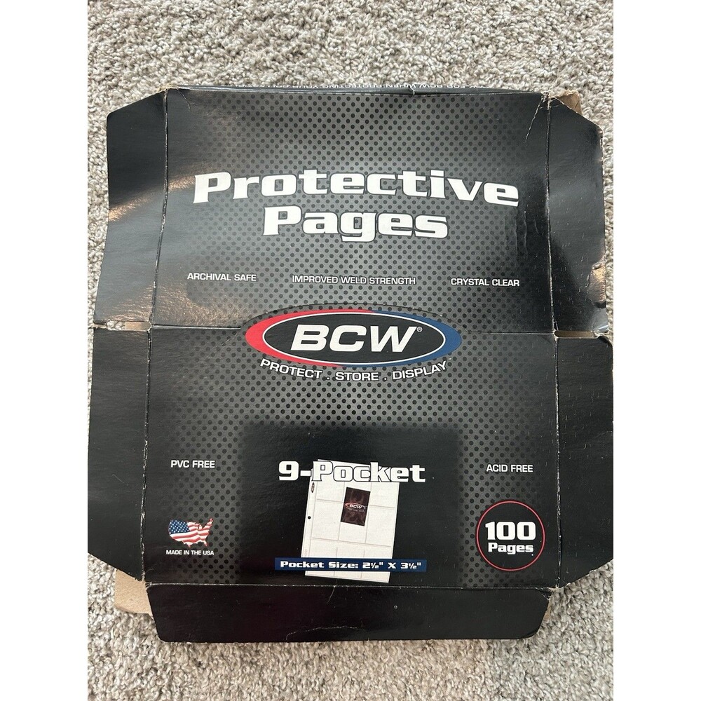 52 PK- 9 Pocket Pages BCW Protective Pages for sports Cards, coupons, open Box